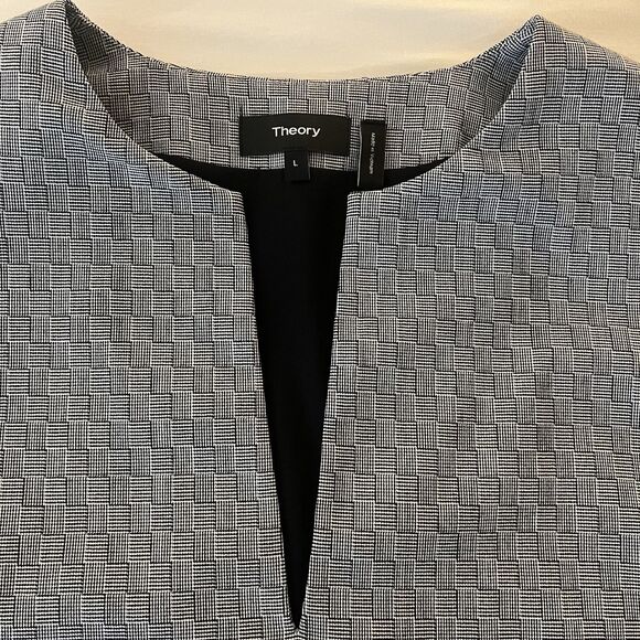 Theory Women’s Optical Wool Split Neck Sleeveless Top Black Ivory Large - Picture 4 of 8